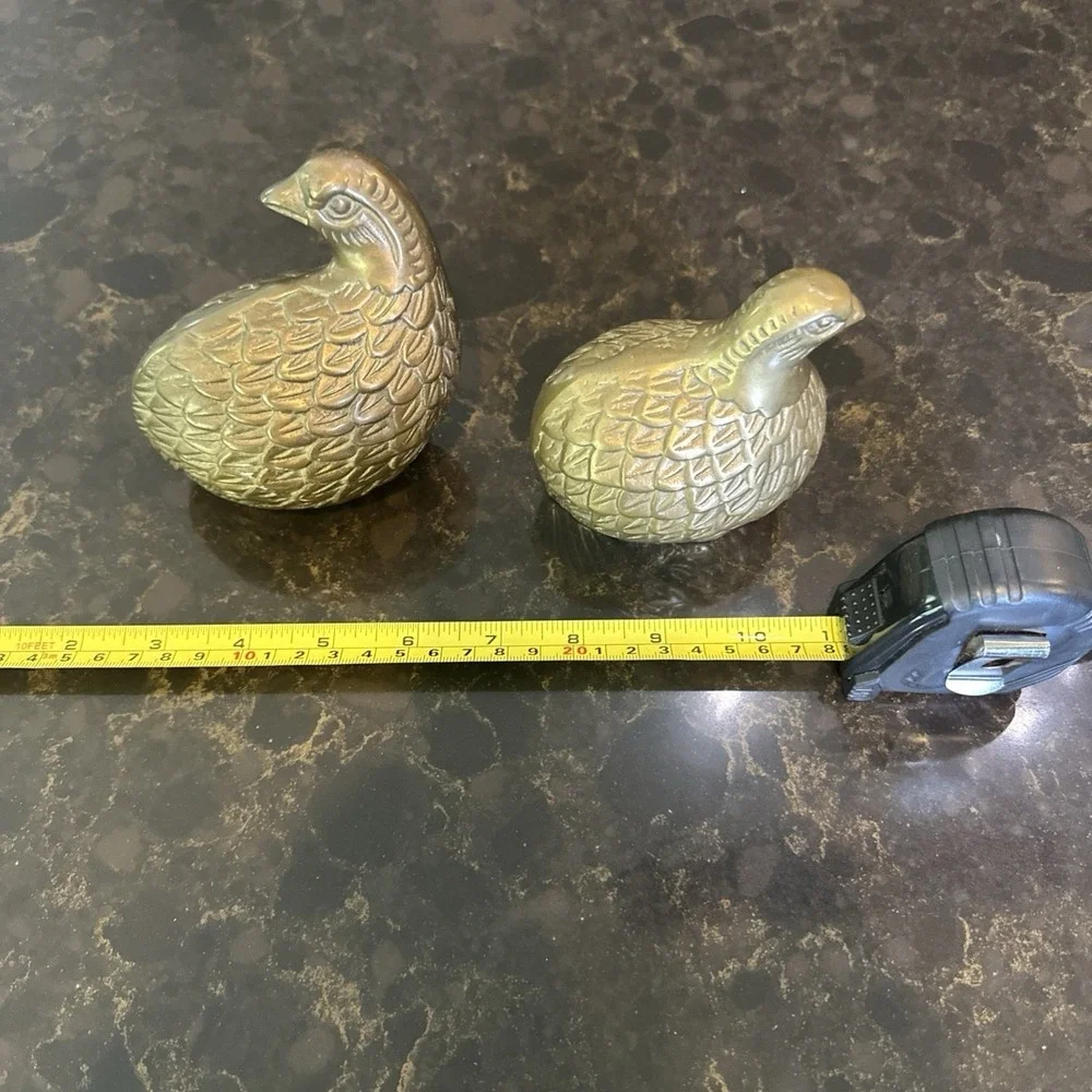 Vintage Brass Quail / Birds / Partridges - Set Of 2 / Family Of 2 MCM